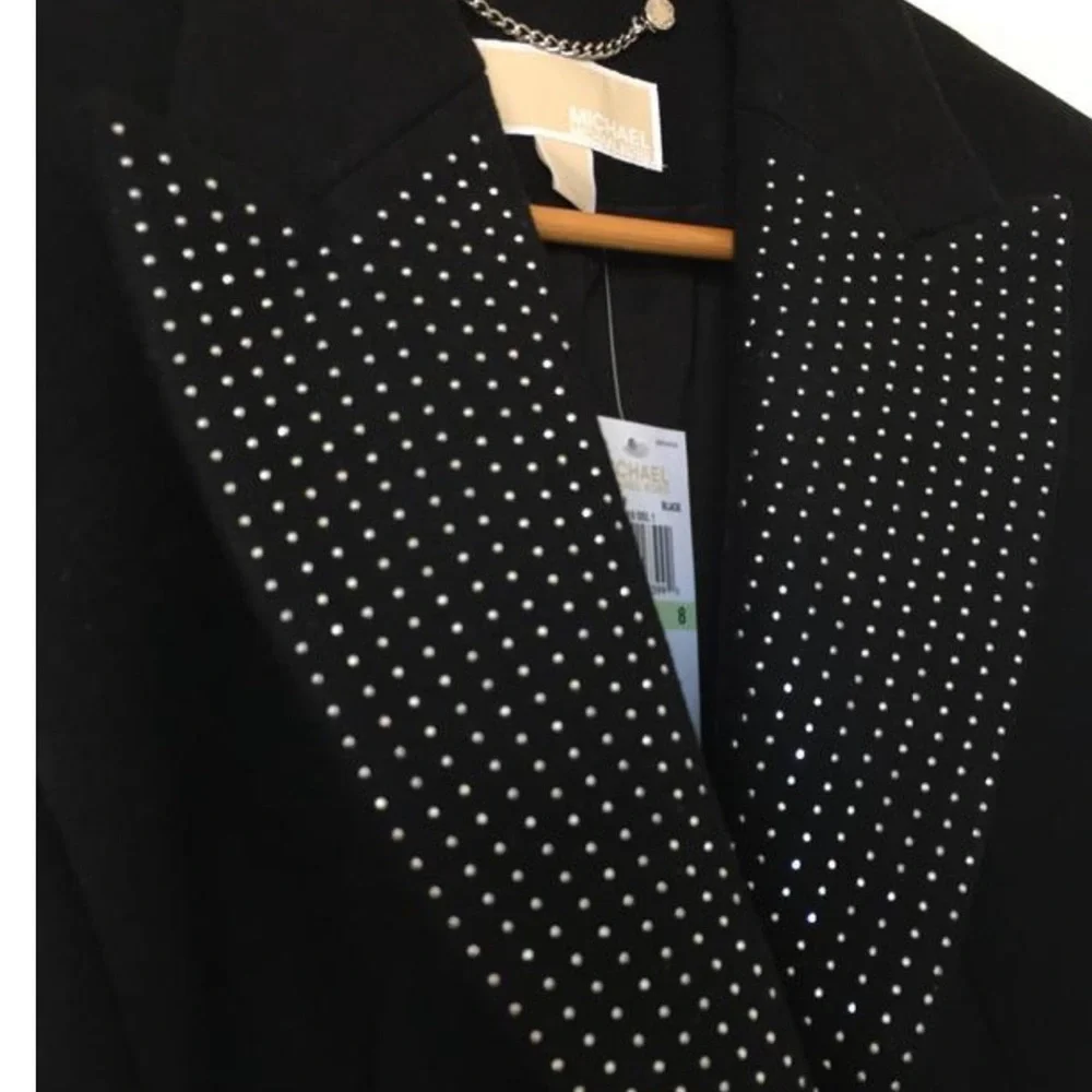 MICHAEL Michael Kors Black Studded Lapel Wool Elegant Coat